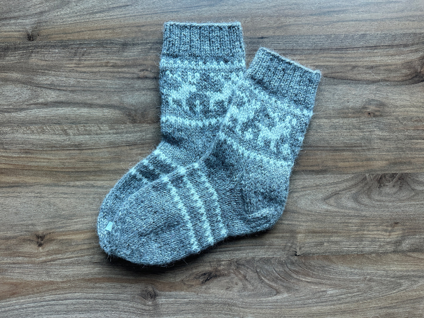 Gray Wool Socks with White Reindeer