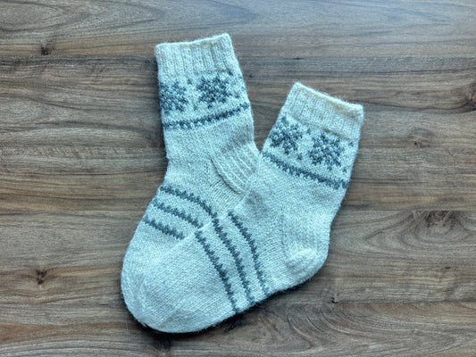 Cream Wool Socks with Gray Snowflake Motif