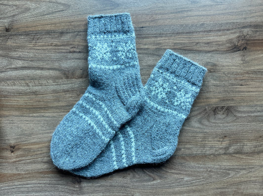 Light Gray Wool Socks with Snowflake Pattern