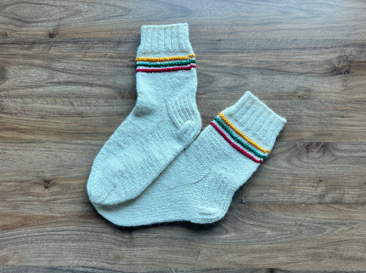 Cream Wool Socks with Lithuania Flag Stripes